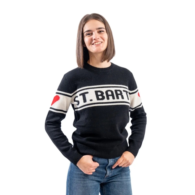 Mc2 Saint Barth Trui Modern Black Sweater With Bold Text Black