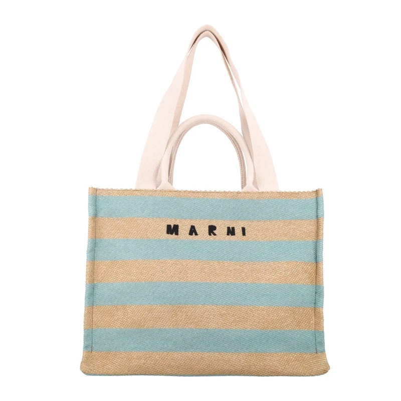 Marni Draagtas Raffia-Effect Medium Tote Bag Multicolor