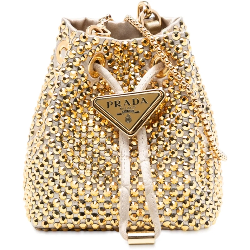 Prada Schultertasche Mini Re Nylon Crystal Embellished Drawstring Bucke gold