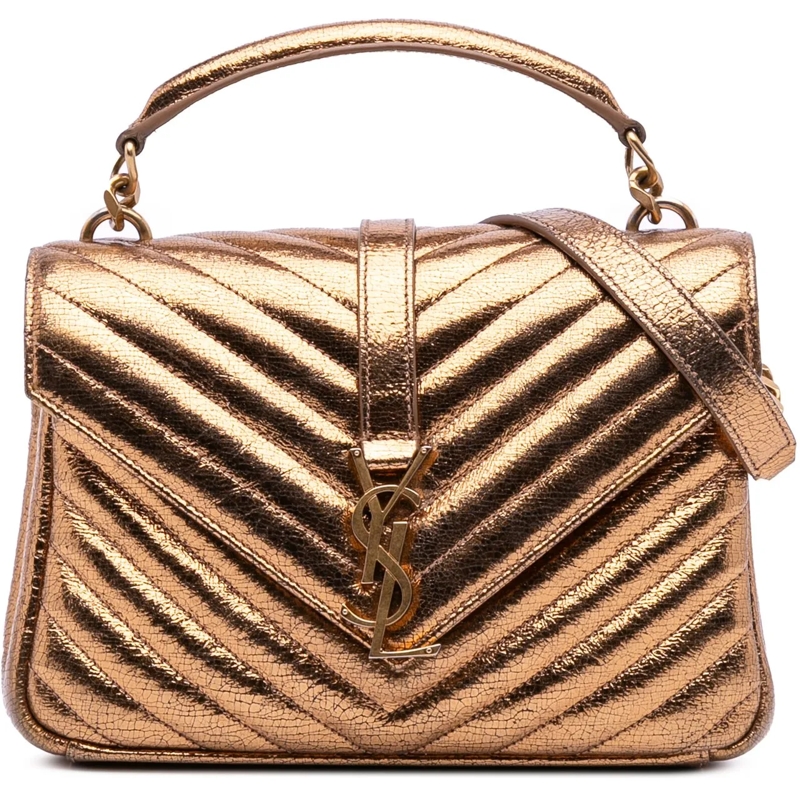 Saint Laurent Sac à bandoulière Medium Metallic Calfskin Chevron Monogram College  braun