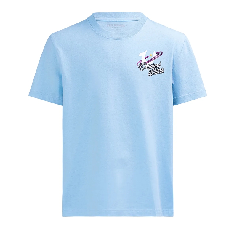 True Religion T-Shirt T-Shirt- Gerader Schnitt- Überschnittende Schul hell-blau