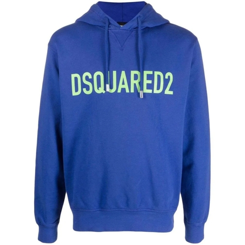 Dsquared2 Hoodie Logo-Print Blue Cotton Hoodie Blue