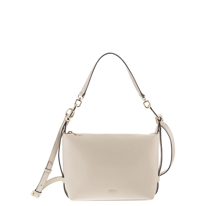 Furla Schultertasche Miniature Embossed Leather Hobo Bag With Straps Neutrals