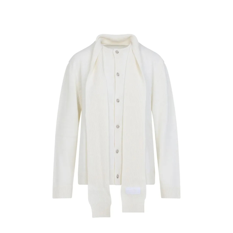 MM6 Maison Margiela Vest Cardigan-Style Knit Sweater With Scarf Detail White