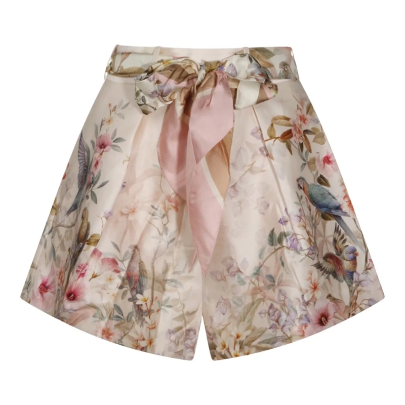 Zimmermann Casual Shorts High-Waisted Floral Print Shorts With Bow Belt Pink