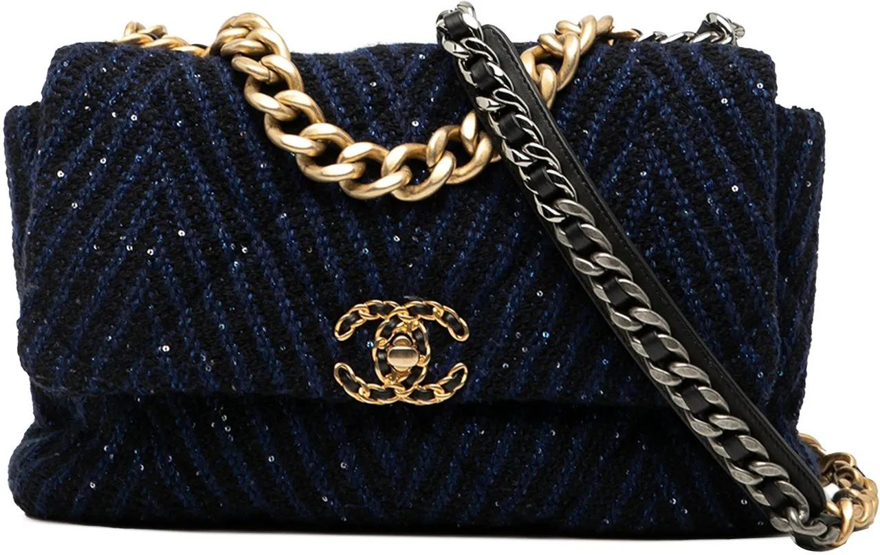 Chanel Hobo Bags - Large Chevron Tweed Sequin 19 Flap - Gr. unisize - in Blau - für Damen