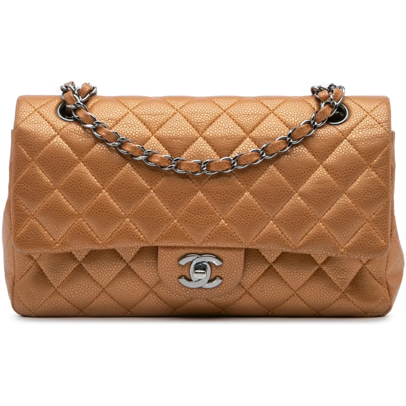 Chanel Sac à bandoulière Medium Classic Metallic Caviar Double Flap braun