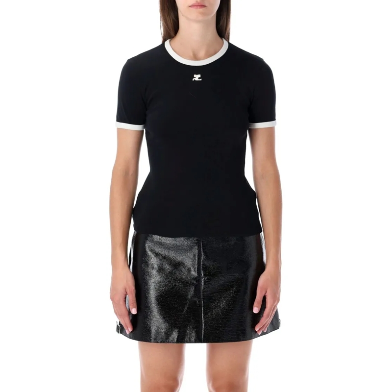 Courrèges T-shirt Contrast Cotton T-Shirt Black