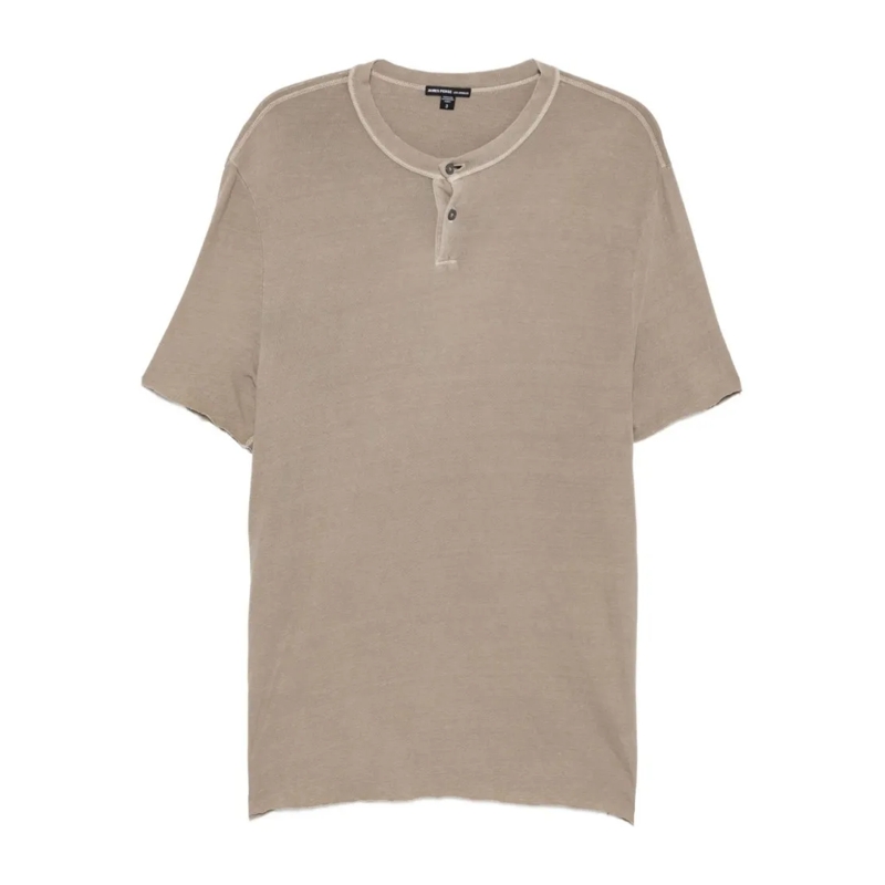 James Perse T-shirt Relaxed-Fit Henley T-Shirt In Soft Slub Cotton Neutrals