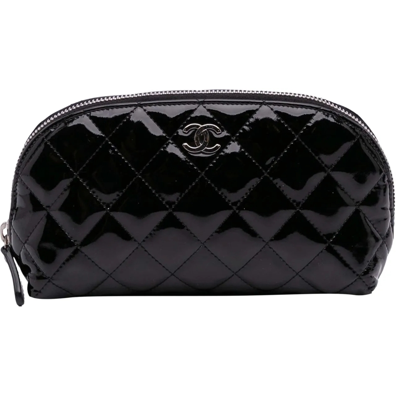 Chanel Nécessaire CC Quilted Patent Cosmetic Pouch schwarz