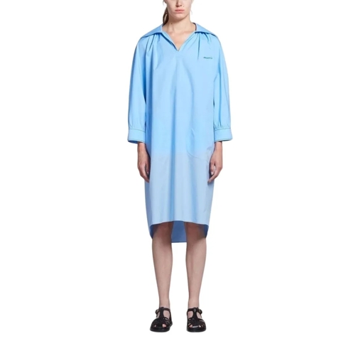 Marni Midi-Kleider Blue Logo-Embroidered Long-Sleeve Dress Blue