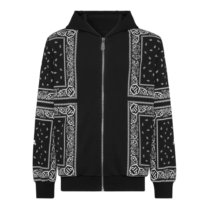 Philipp Plein Top Kapuzen-Sweatjacket Paisley schwarz