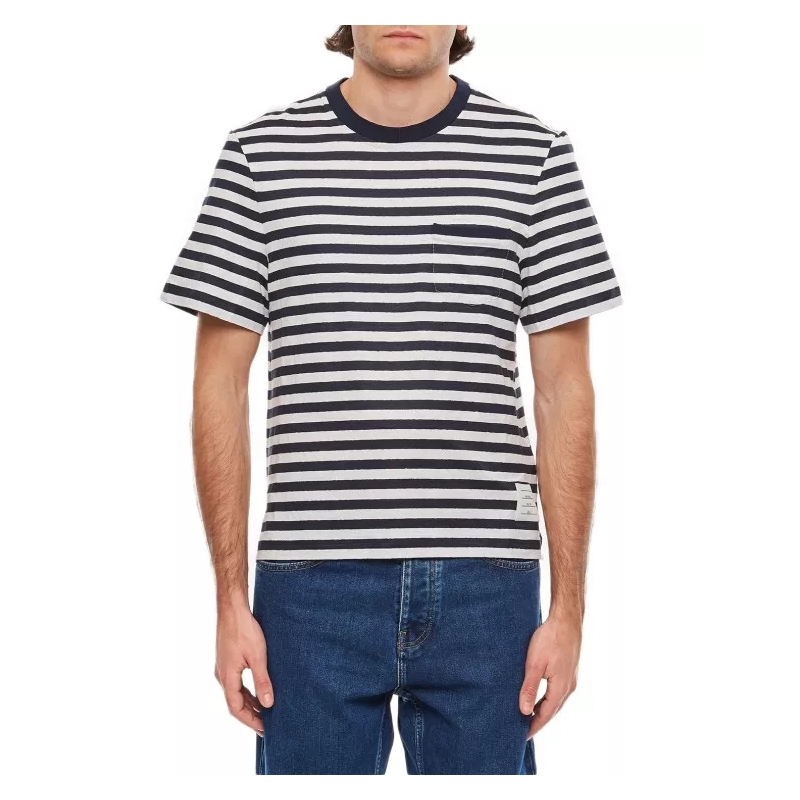 Thom Browne T-shirt Linen Striped Pocket T-Shirt Blue