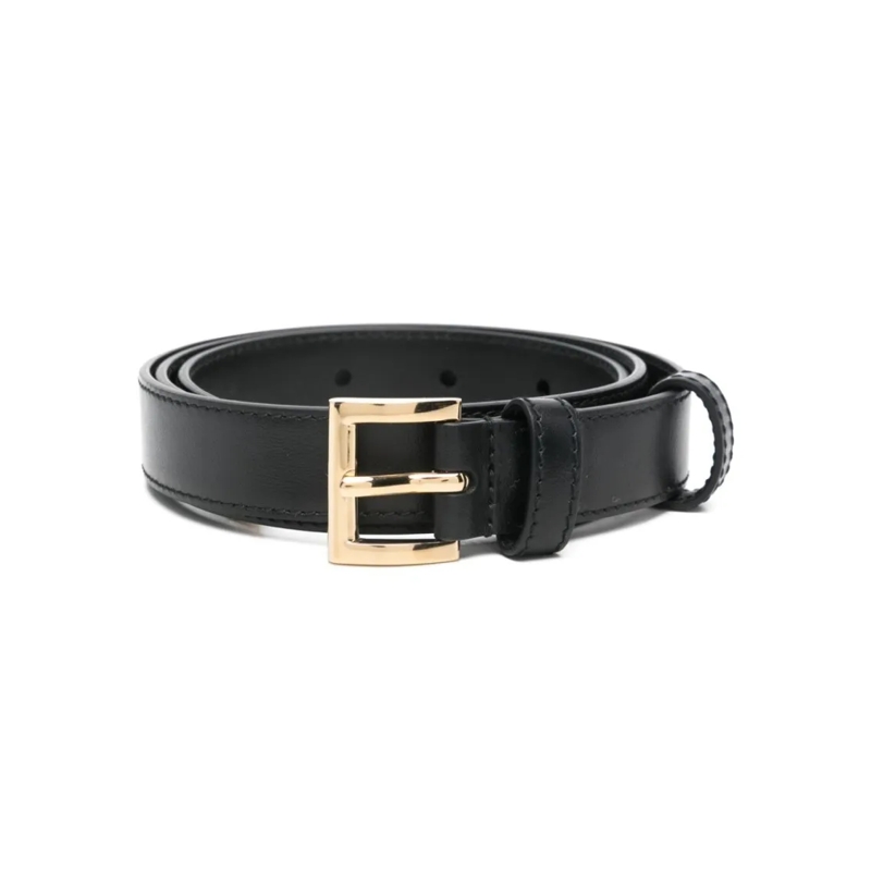 Prada Riem Smooth Grain Black Leather Belt With Logo-Engraved Black