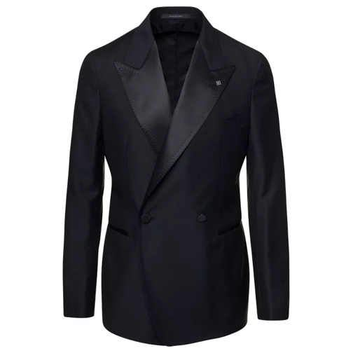Tagliatore Black Double-Breasted Jacket With Wide Satin Rever Black 