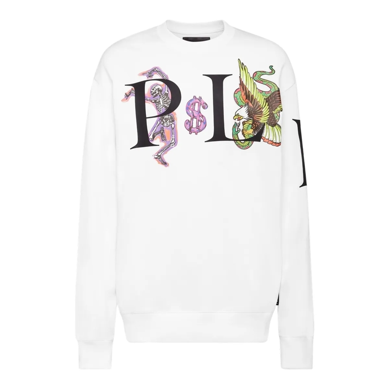 Philipp Plein Top Sweatshirt Tattoo weiss