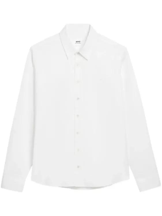 AMI Paris - Logo-Embroidered Cotton Shirt - Größe M - white