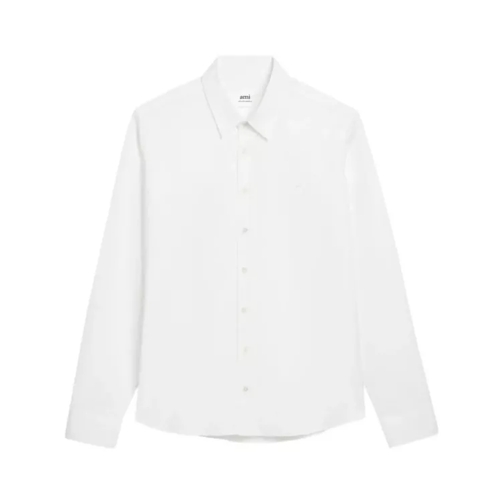 AMI Paris  Logo-Embroidered Cotton Shirt White