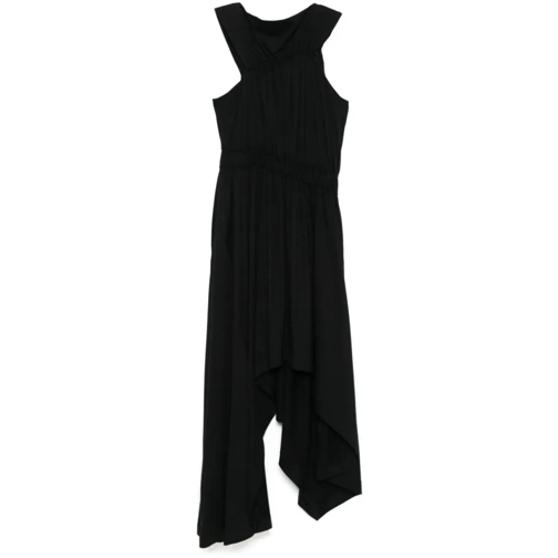 Alexander McQueen Black Asymmetric Gathered Midi Dress Black Midi-Kleider