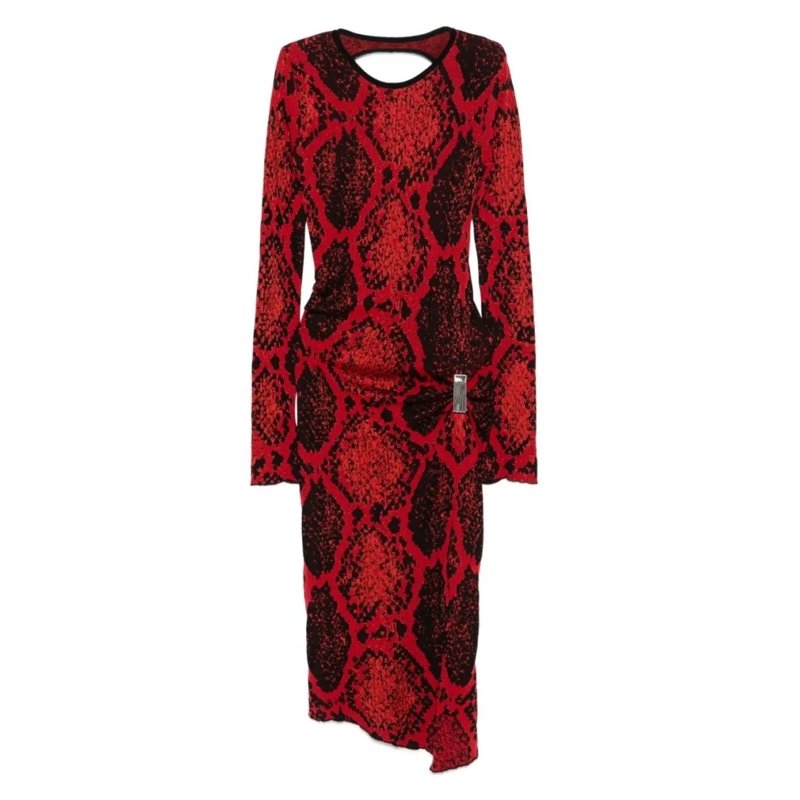The Attico Midi-jurk Python Print Midi Dress With Cut-Out Back Red