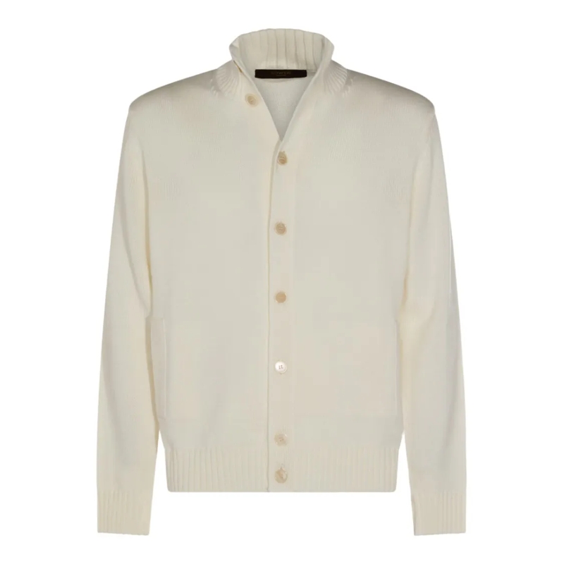 Zanone Strickjacke Button-Up Cardigan Sweater With Ribbed High Collar Grey