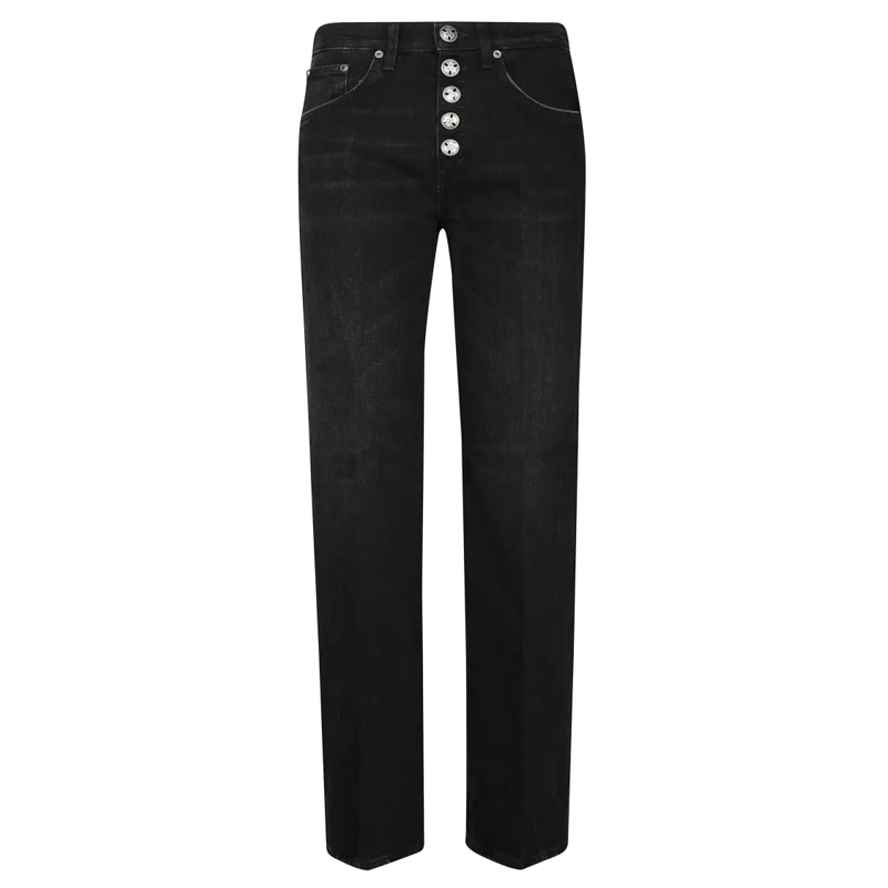 Dondup Rechte Been Jeans High-Waisted Black Jeans With Decorative Button Fl Black