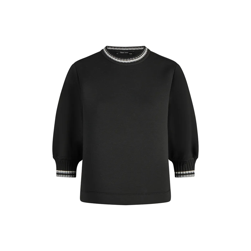 Marc Aurel Bluse Shirt- Rippband mit Glanzgarn- Rundhals- Scuba schwarz