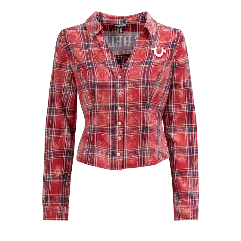 True Religion Bluse Karohemd rot