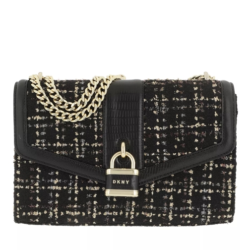 DKNY Ella Large Shoulder Flap Black Gold Crossbody Bag
