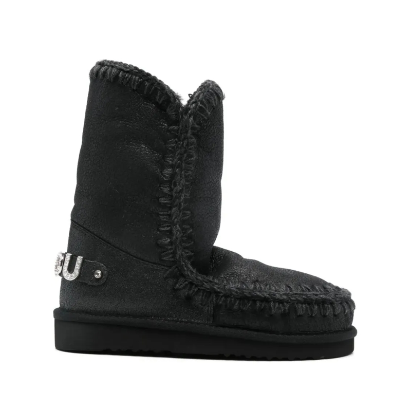 Mou Bottes Ankle Boots With Plush Sheep Leather Lining Black