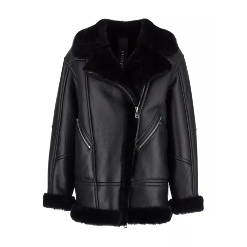 Blancha Black Jacket With Shearling Trim And Zip In Leathe Black 