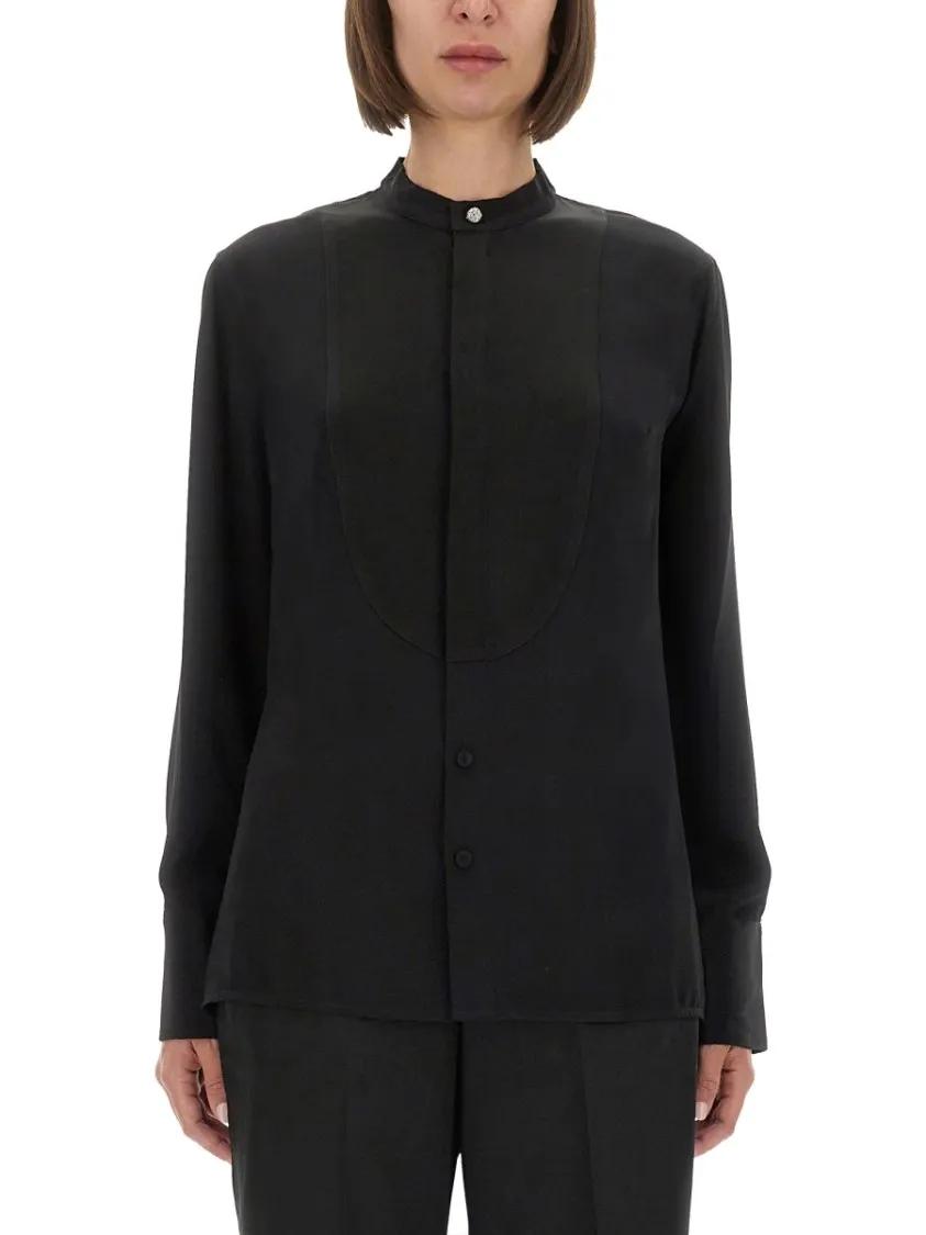 Thumbnail - Victoria Beckham - High Neck Black Silk Shirt With Pleat Detail - Größe 8 - schwarz