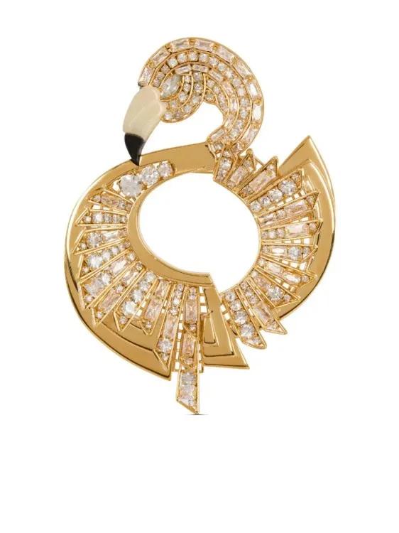 Balmain Charms - Flamingo Crystal-Embellished Brooch - Gr. unisize - in Gold - für Damen