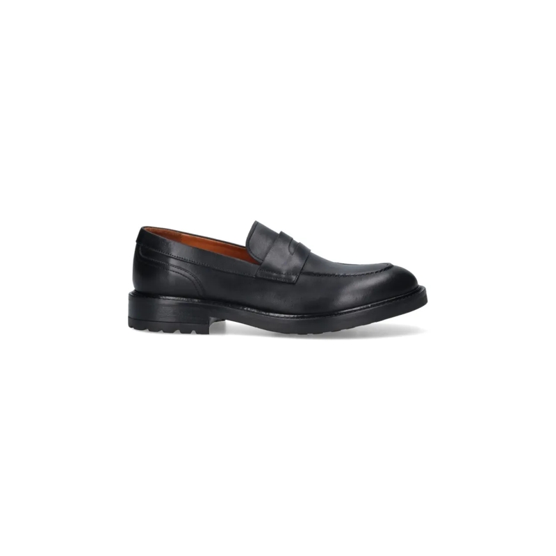 Alexander Hotto Mocassin Penny Loafer Black Leather Flat Shoes With Texture Black