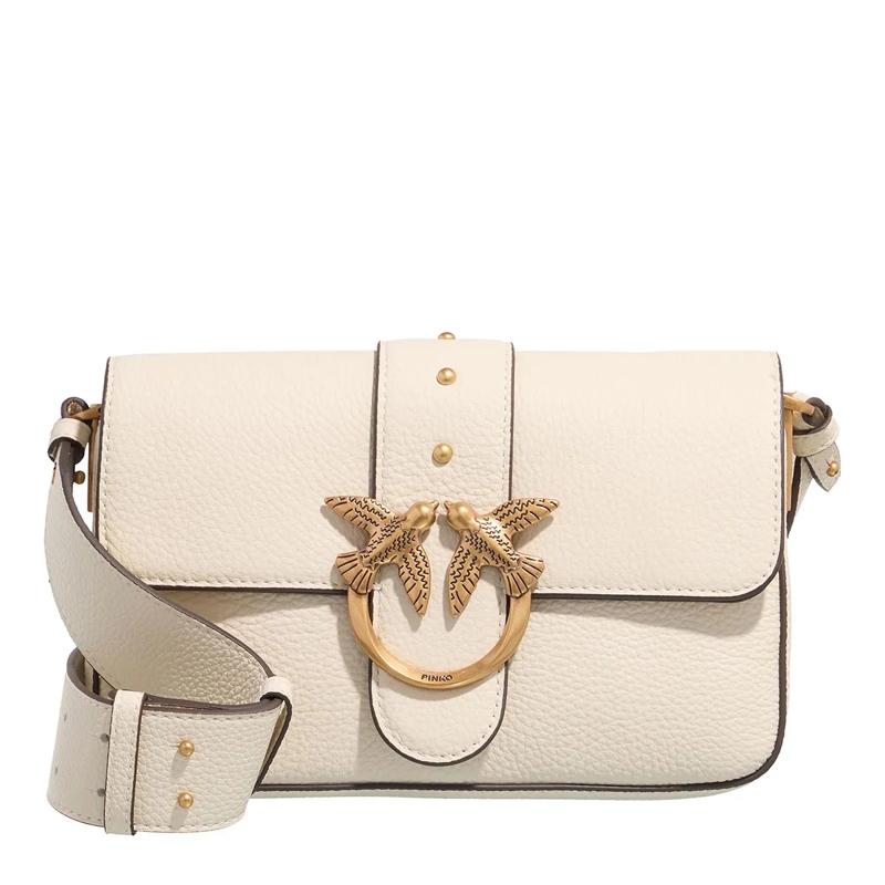 Pinko Schultertasche Love One Mini Slouchy Fl Bianco Seta-Antique Gold