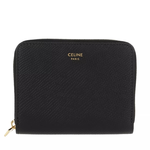 Celine Compact Zipped Wallet Grained Leather Black Portemonnaie mit Zip-Around-Reißverschluss