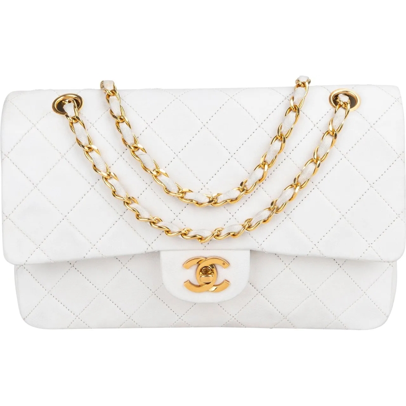 Chanel Tote Chanel Quilted Lambskin 24K Gold Medium Double Fla weiß