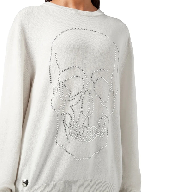 Philipp Plein Sweatshirt Rundhalspullover Mit Schmucksteinen weiss(Image 4)
