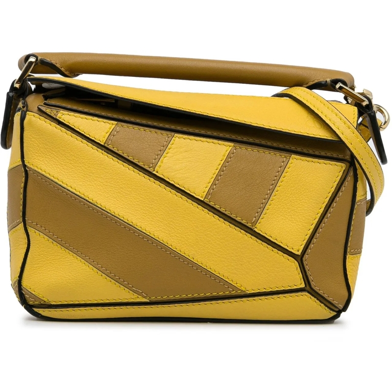 Loewe Tote Mini Calfskin Puzzle Rugby Stripe Satchel gelb