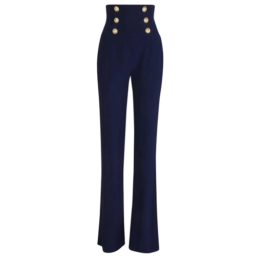 Balmain  Hw Buttoned Large Crepe Pants Blue