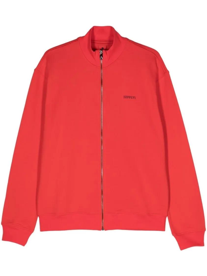 Ferrari - Red Jersey Textured Zip-Up Sweatshirt - Größe L - rot