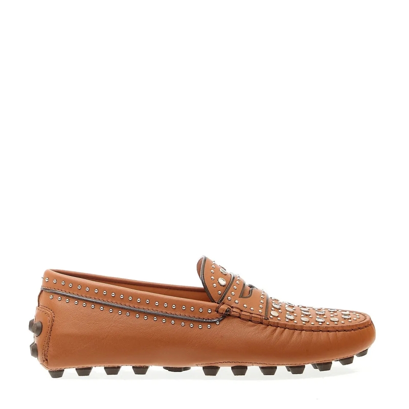 Tod's Ballerinas Leather Moccasin With Studs Brown