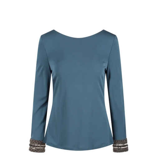 Alberta Ferretti Langärmelige Oberteile Embroidered Cuffs Jersey Top Blue