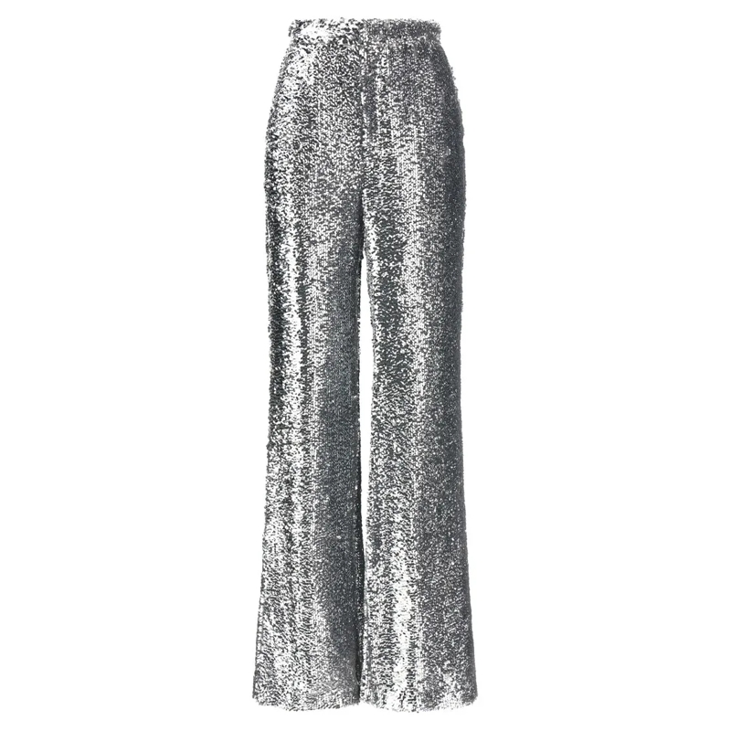 Giuseppe Di Morabito  High-Waisted Silver Sequin Pants With Straight Leg Silver