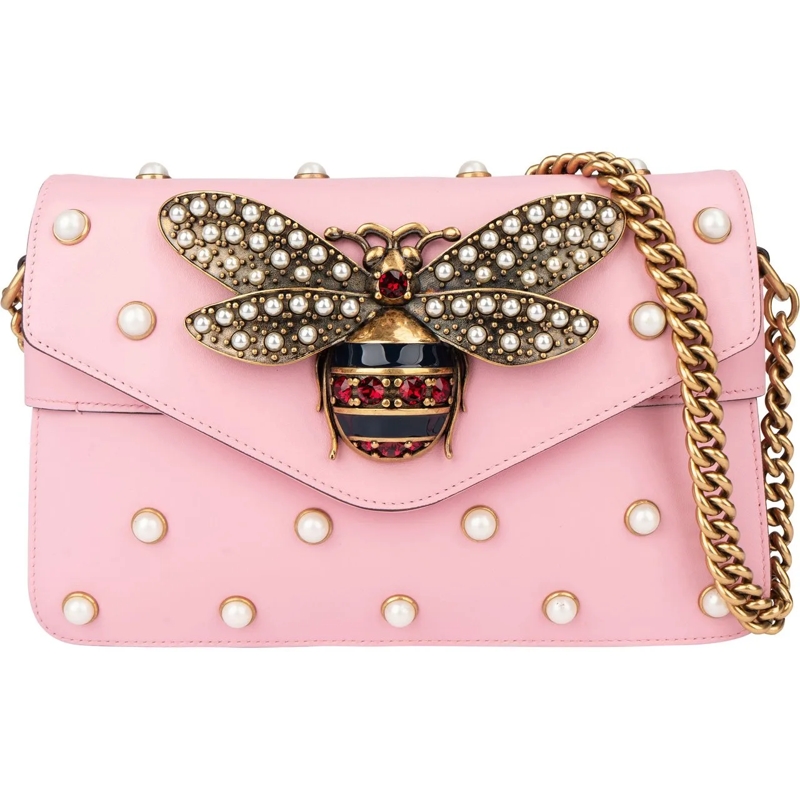 Gucci Schultertasche Gucci Pink Leather Queen Margaret Bee Crossbody Ba rose