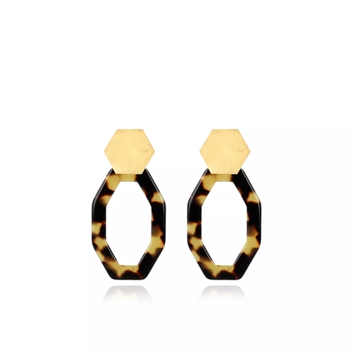 LOTT.gioielli Earrings Resin Hexagon Open Oval Small Turtoise Gold Drop Earring
