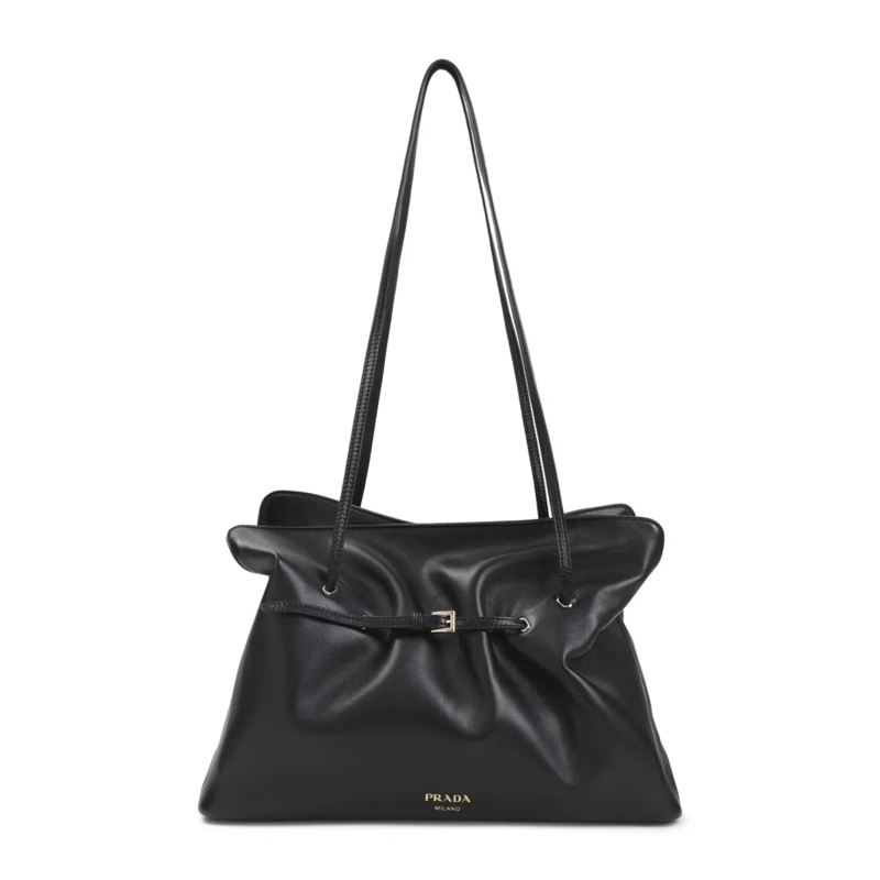 Prada Schultertasche Minimalist Black Lamb Leather Shoulder Bag Black