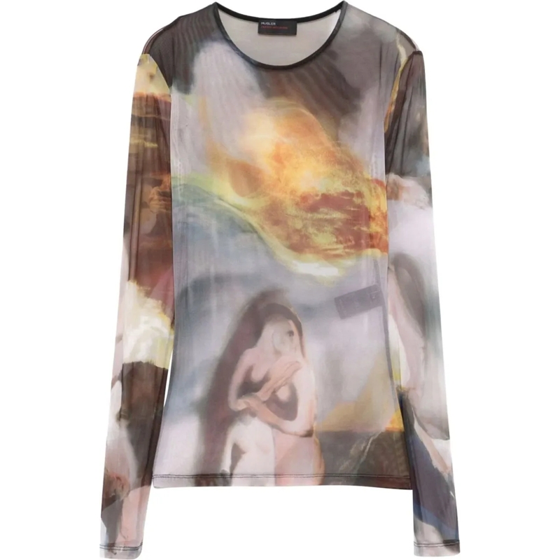 Mugler T-Shirt Mesh Top Sunset Sees mehrfarbig