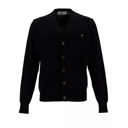 Vivienne Westwood Black V Neck Cardigan With Orb Embroidery In Cotto Black 