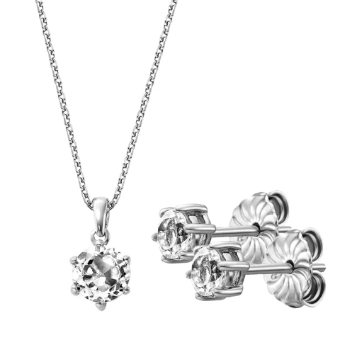 BELORO Set Necklace And Earring White Topaz  Silver Stud